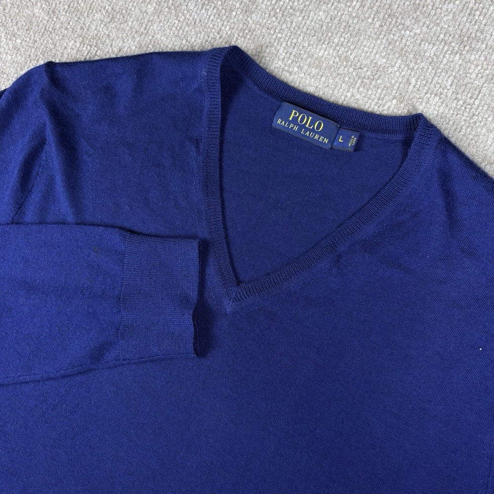 Polo Ralph Lauren Merino Wool Silk Cashmere V Neck Sweater Blue Men's L